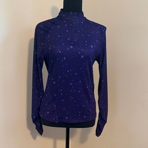G/FORE Purple Star-Print Quarter Zip Mock Neck Long Sleeve Top
